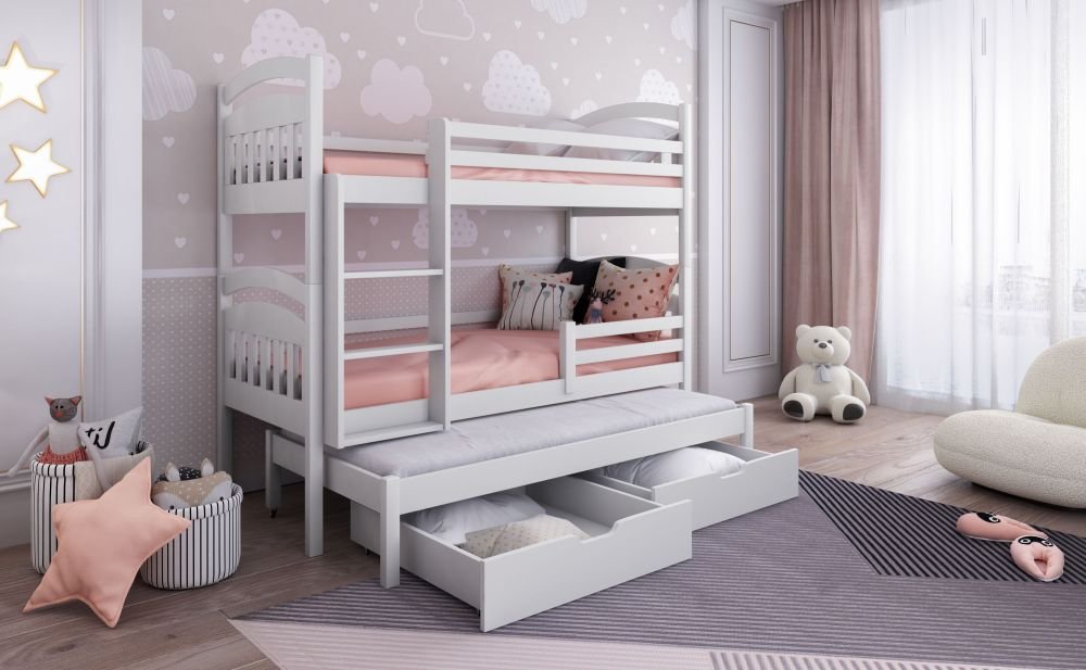 Bunk bed with drawers JAKUB III for 3 persons 90x200 cm - Image 3