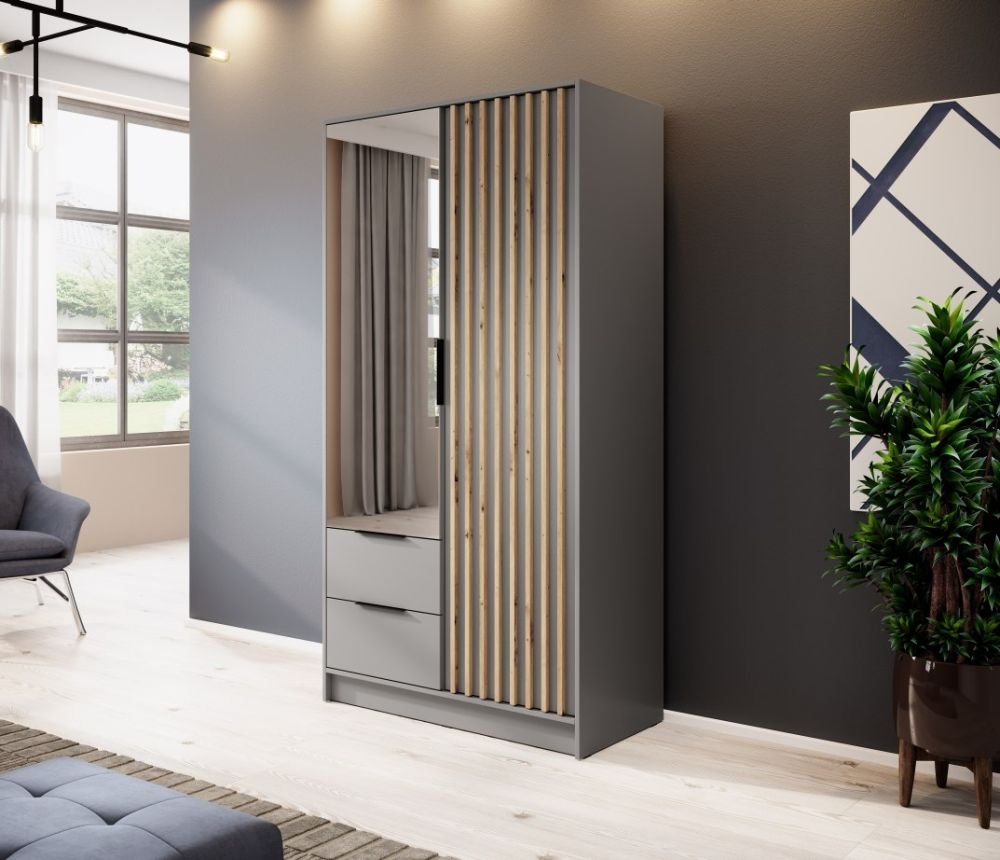 Nelly 2D wardrobe with grille, gray, with mirror