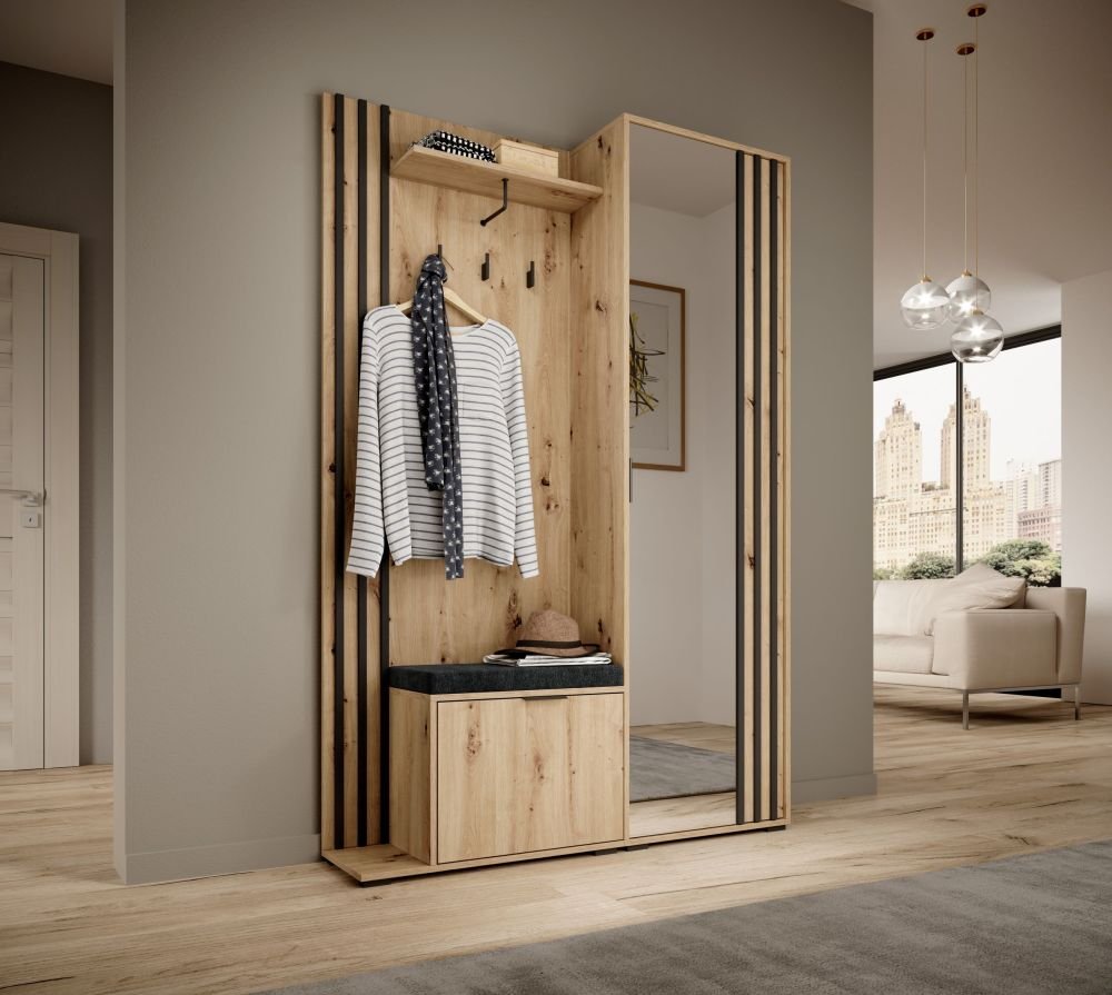 Nelly wardrobe with grille, oak imitation - black - Image 2
