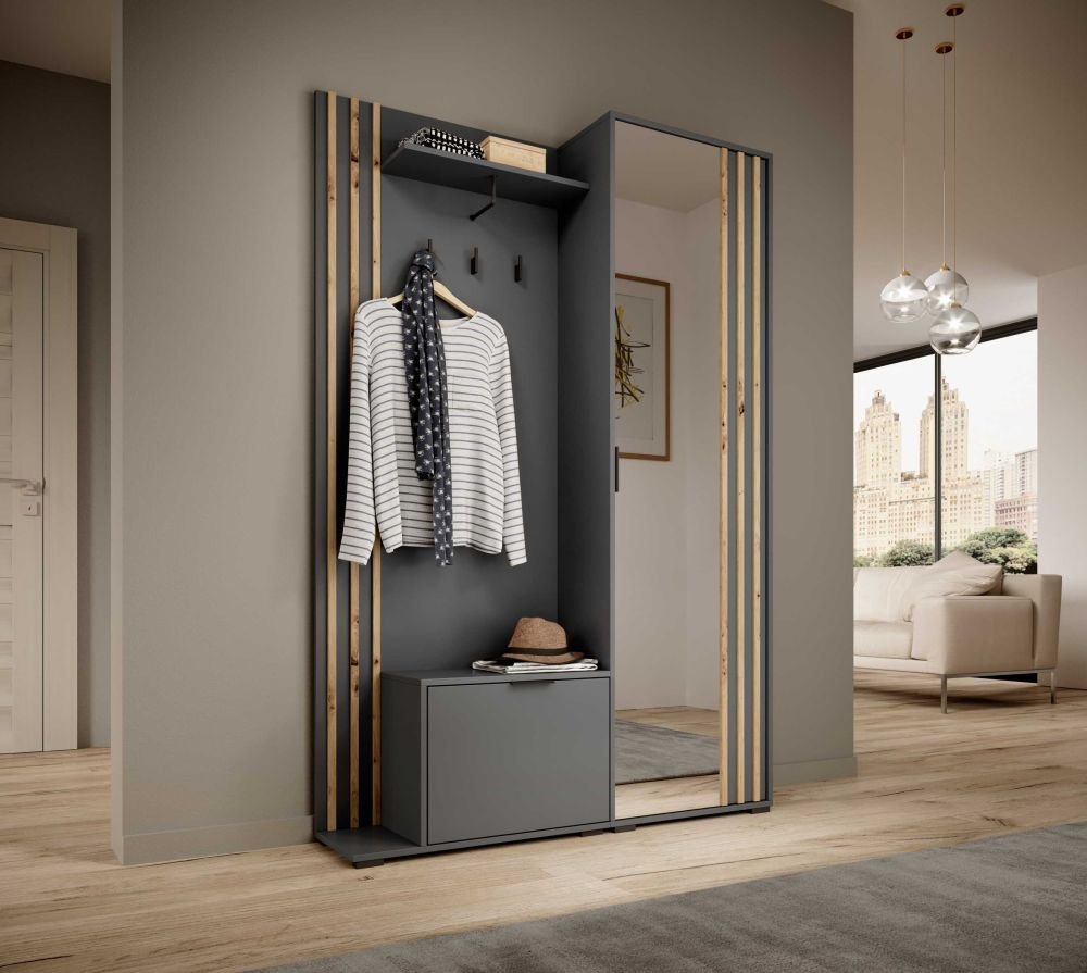 Nelly wardrobe with graphite-colored slats
