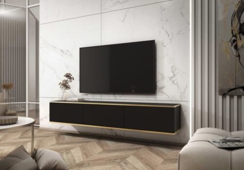 “Oro” wall-mounted or floor-standing TV cabinet, 135 or 175 cm, black
