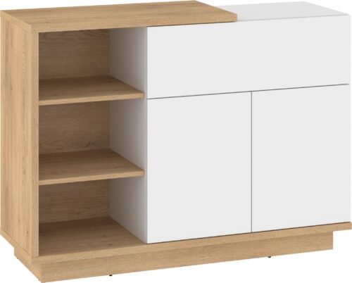 HYBRID 06 furniture, chest of drawers with shelves and doors, cremona oak, white glossy colorHYBRID