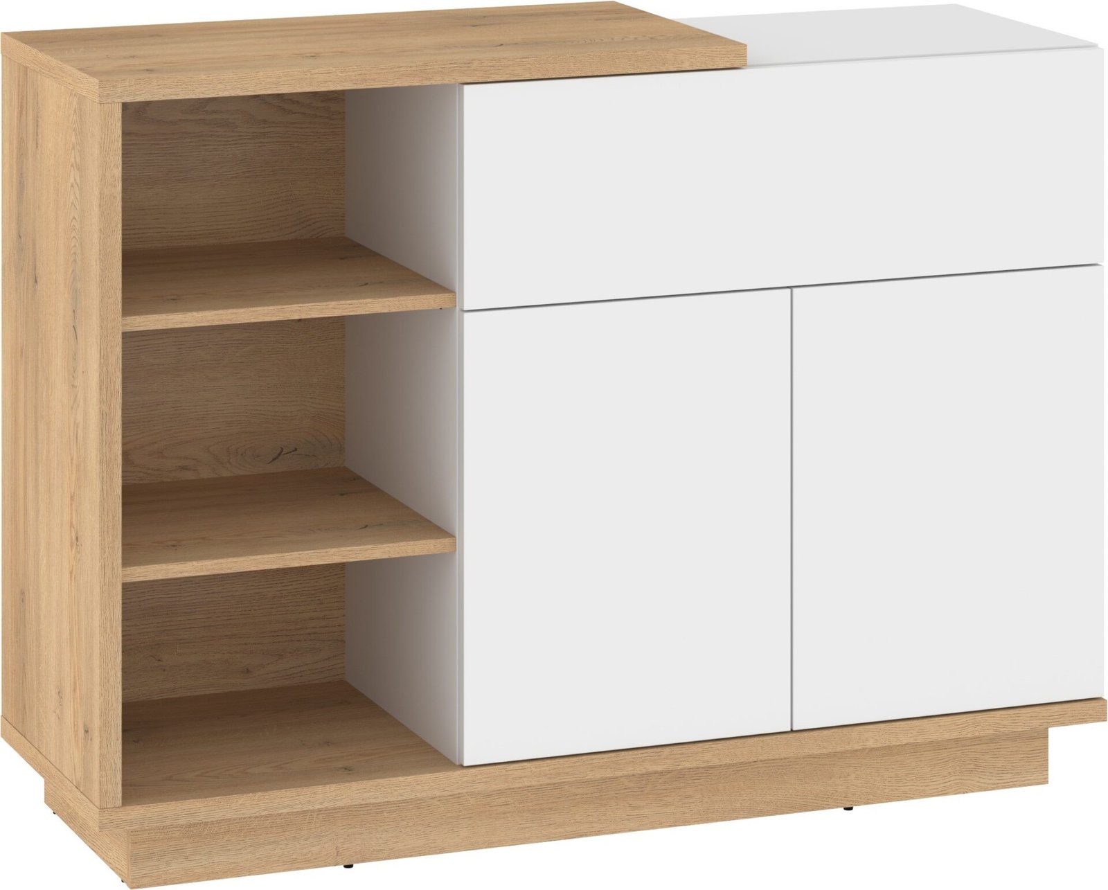 HYBRID 06 furniture, chest of drawers with shelves and doors, cremona oak, white glossy colorHYBRID