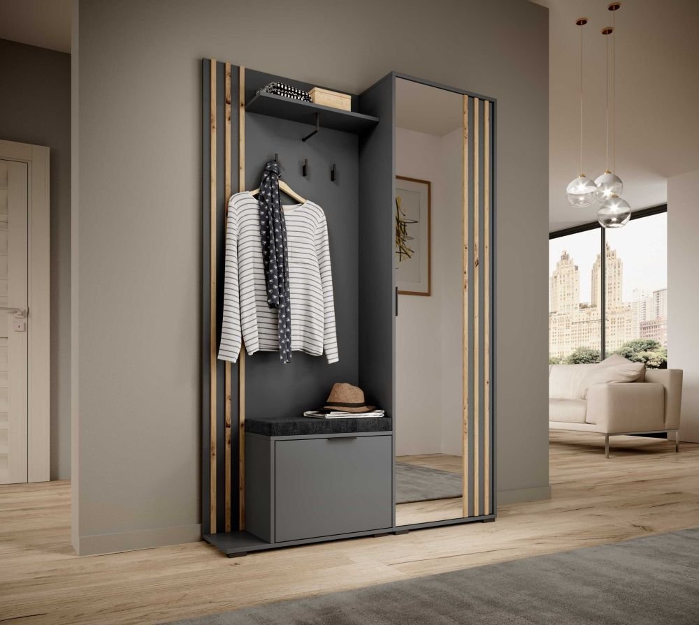 Nelly wardrobe with graphite-colored slats - Image 2
