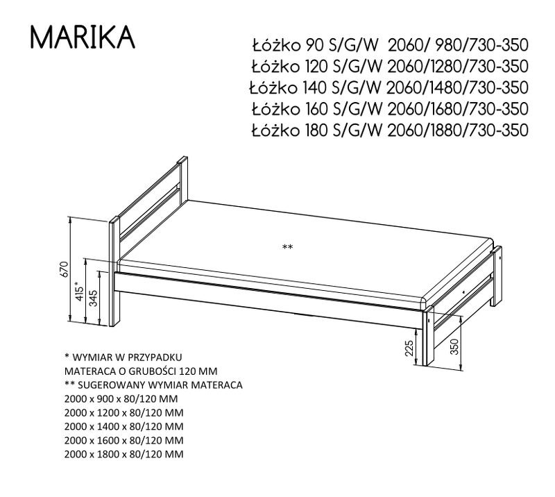 Bed "MARIKA" - pine with walnut