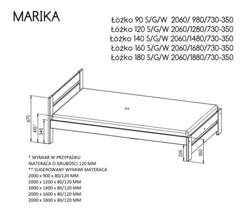 Bed “MARIKA” – pine on a white background