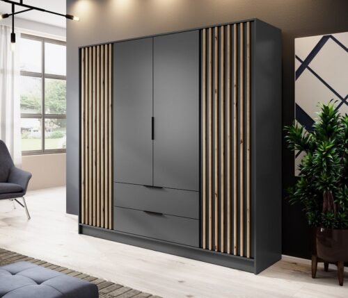 Nelly 4D wardrobe, graphite color, with grille