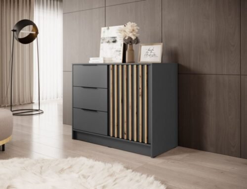 Nelly chest of drawers with 2D graphite boards