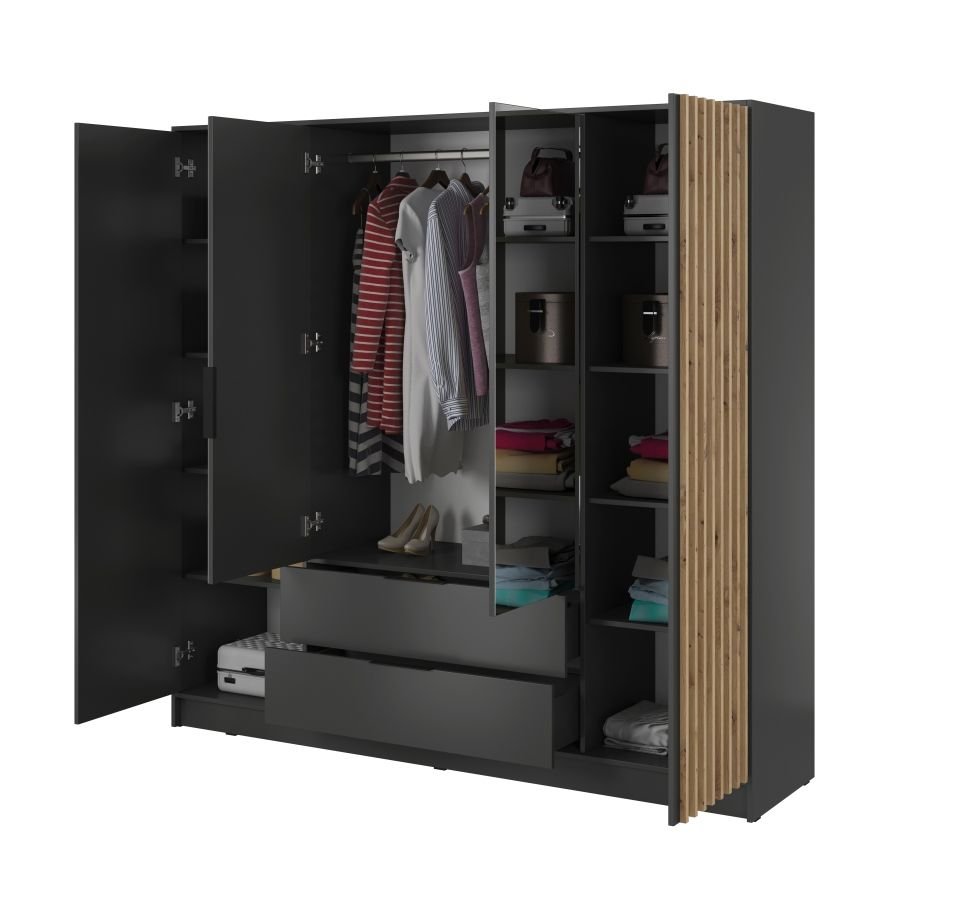 Nelly 4D graphite wardrobe with mirrors and grilles - Image 2