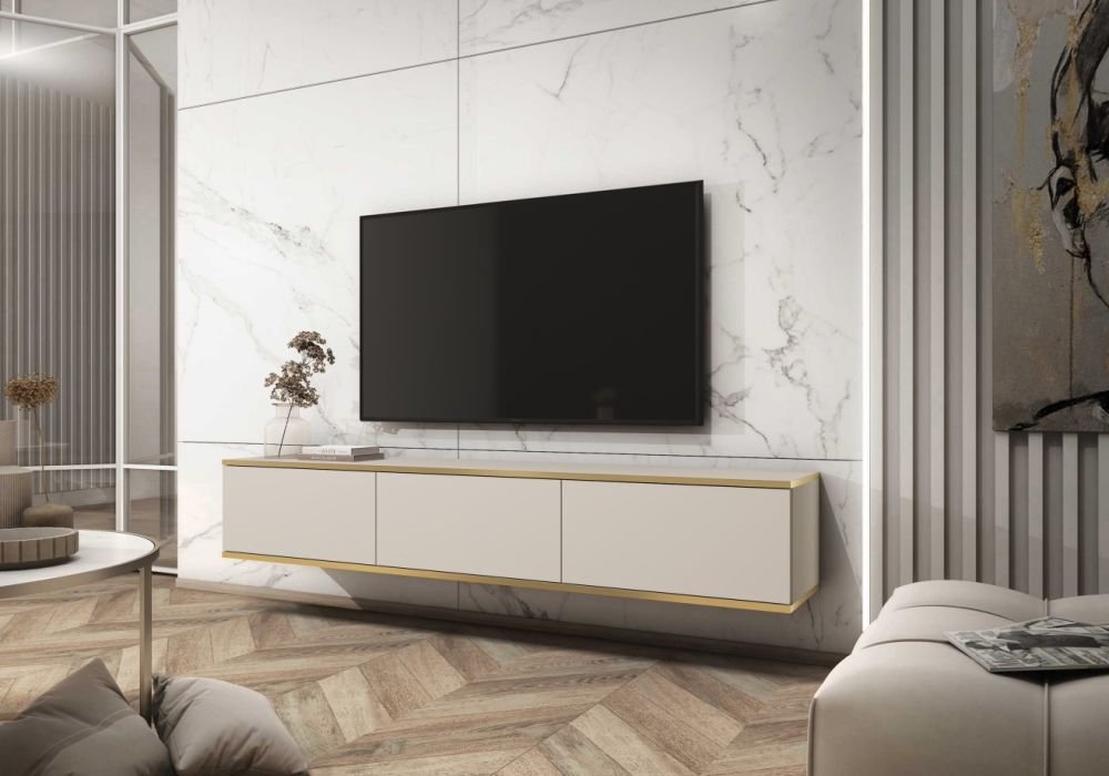 "Oro" wall-mounted or freestanding TV cabinet, 135 or 175 cm, beige - Image 2
