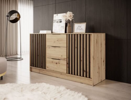 Nelly chest of drawers with 3D slats, oak imitation