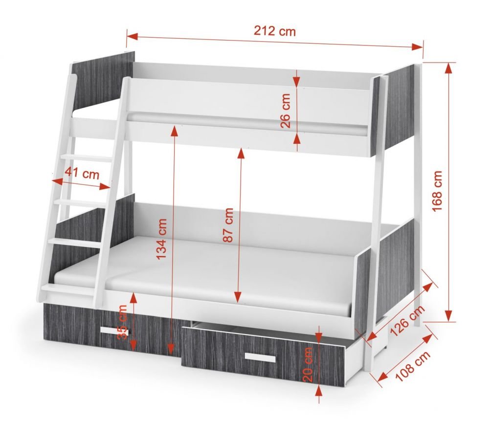 Bunk bed with drawers MORITZ for 3 persons 90x200 cm - Image 3