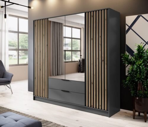 Nelly 4D graphite wardrobe with mirrors and grilles