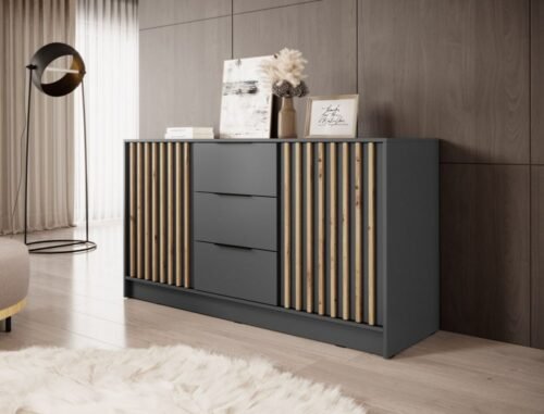 Nelly chest of drawers with 3D graphite stripes