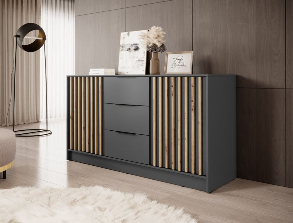 Nelly chest of drawers with 3D graphite stripes