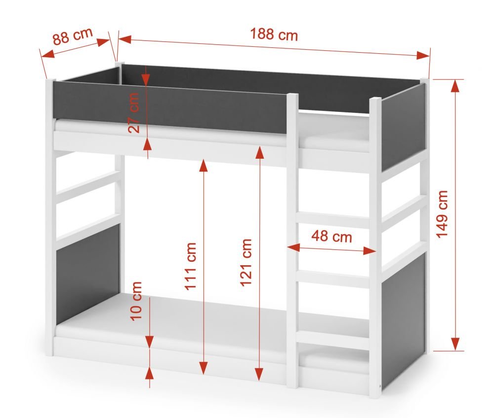 Bunk bed with ladder SIMON for 2 persons 80x181 cm - Image 2