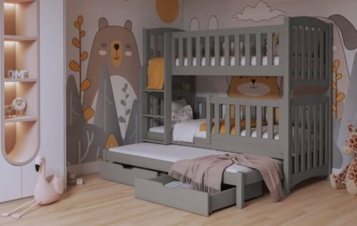 NATHAN III triple bunk bed with drawers 80×181 cm