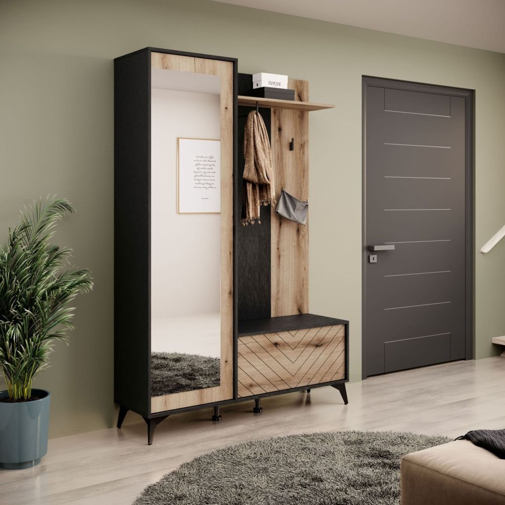 Black Diamond Loft Wardrobe - Oak Effect