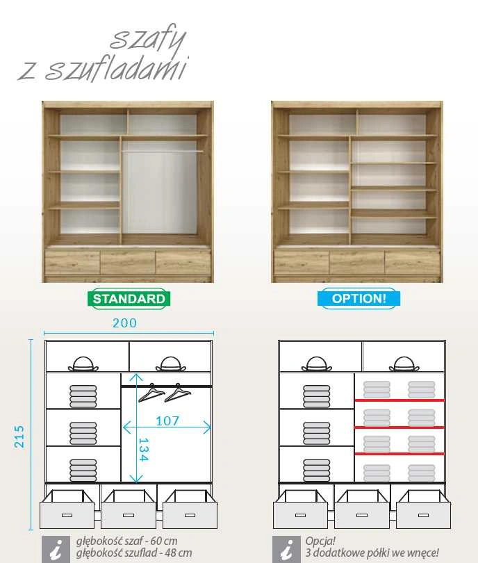 Sliding wardrobe with mirror strips and drawers, Canada CA3-200 - Image 6