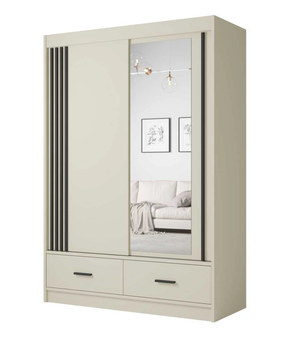 Sliding wardrobe with mirrored slats and drawers, Canada CA-150 cashmere