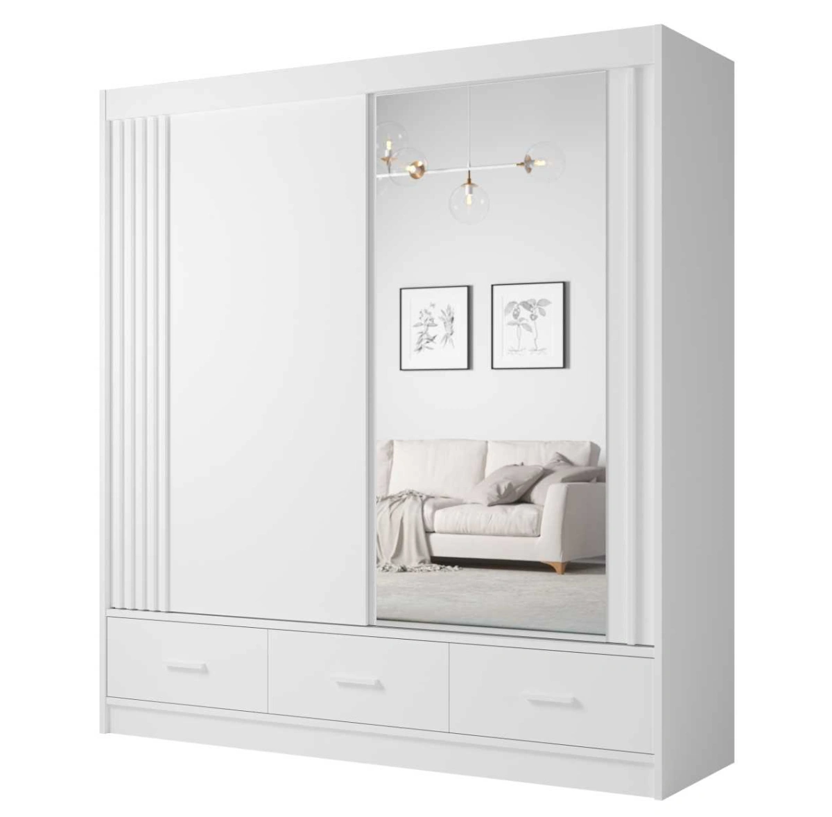 Sliding wardrobe with slats, mirror and drawers Canada CA-200 white - Image 2