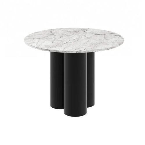 RAVEO round table 100×100 white venatino marble/glossy black