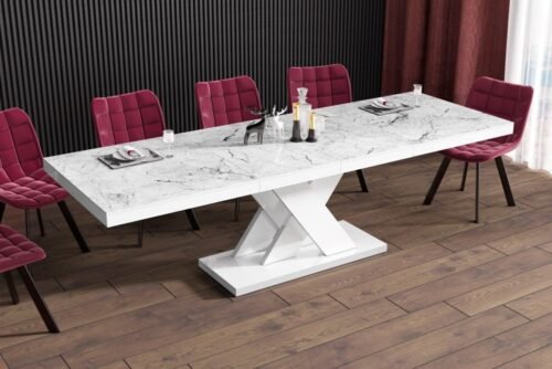 XENON LUX extendable table 160(256)x89 white marble/white glossy color