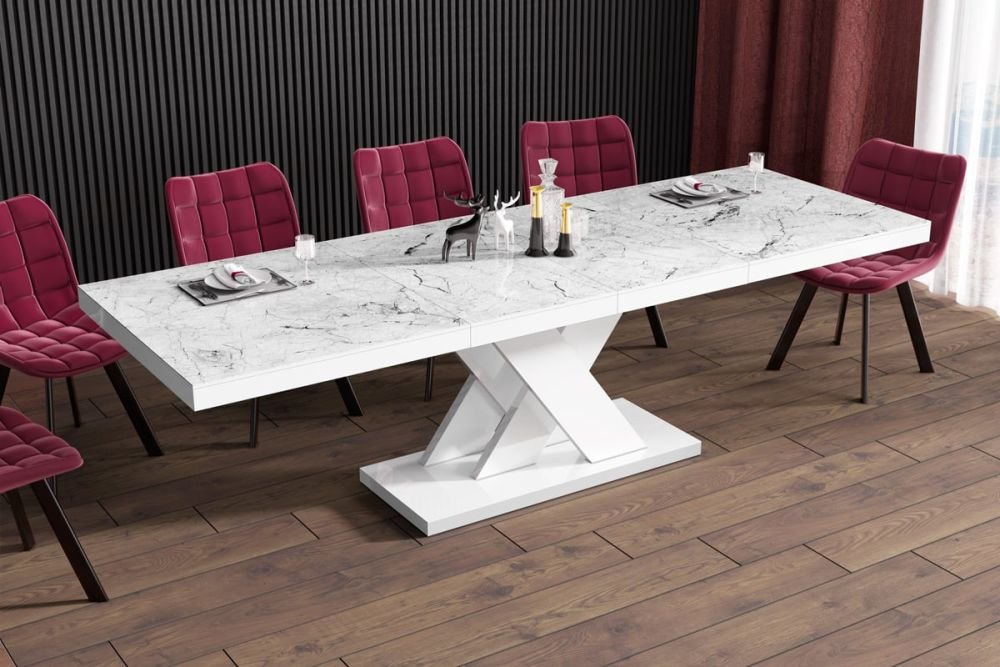 XENON LUX extendable table 160(256)x89 white marble/white glossy color