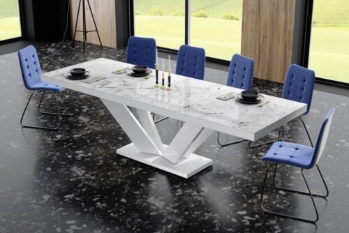 VIVA 2 extendable table 160(256)x89 white marble/white glossy color