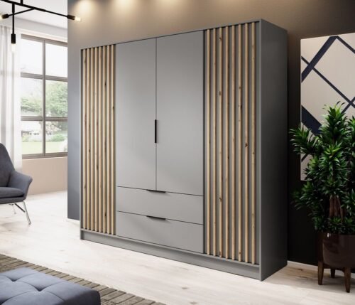 Nelly 4D wardrobe, gray with grille