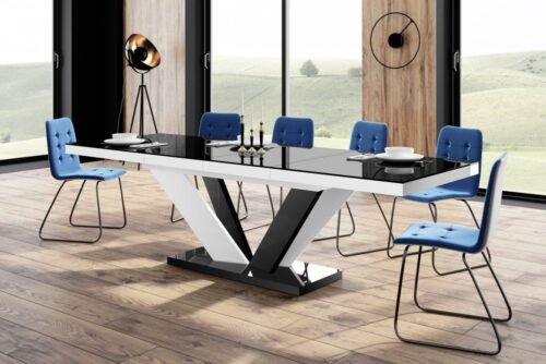 VIVA 2 table 160(256)x89 glossy black/glossy white color mix, extendable