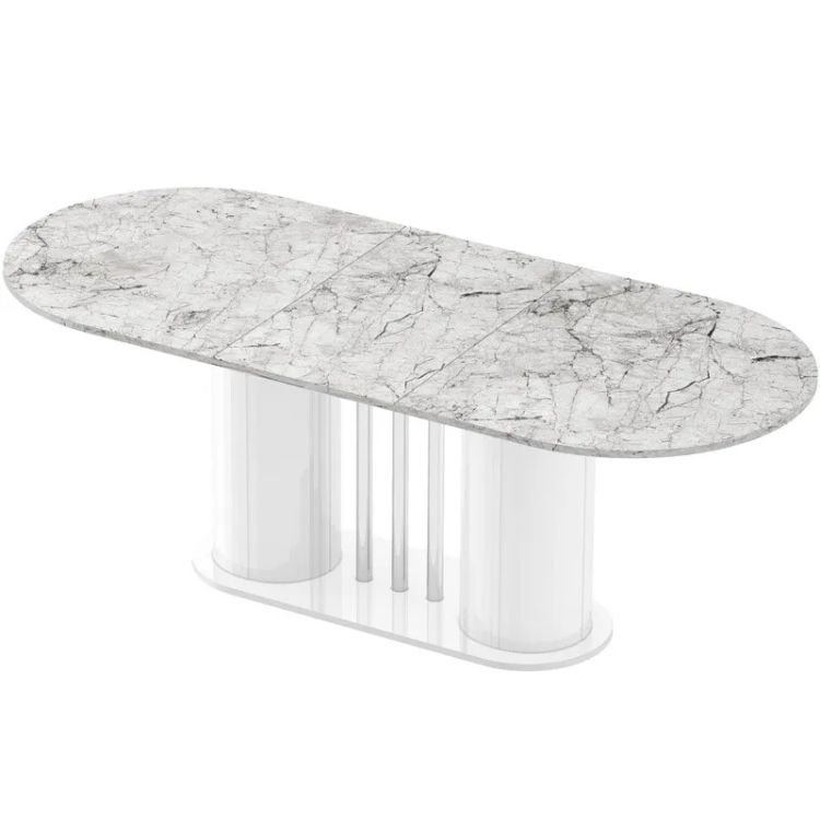 CESARO extendable table 160(208)x89 white venatino marble/white glossy color