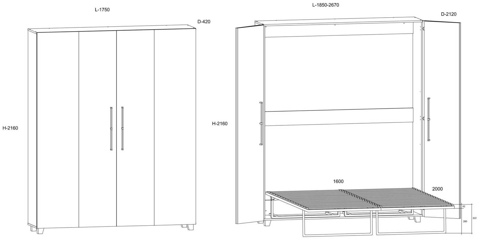 Vertical wall bed TEDDY 160, oak color - Image 6