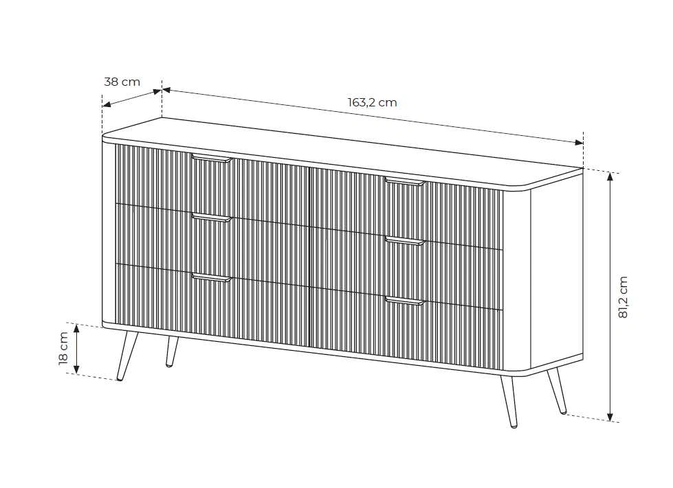 Lante chest of drawers 163 cm 6S on high legs, black - Image 5