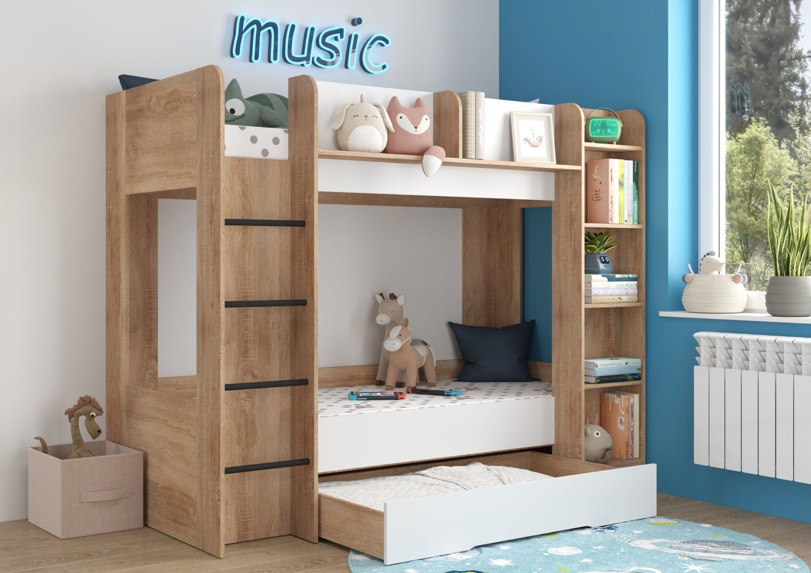 Children's bunk bed for youth, 2 persons, 80x200, EVEST, sonoma, white - Image 5