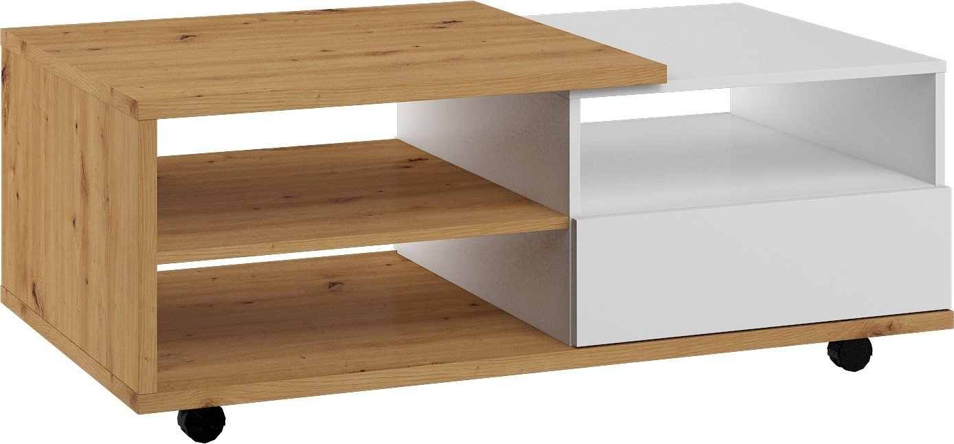 HYBRID 12-drawer coffee table, oak imitation, white glossHYBRID
