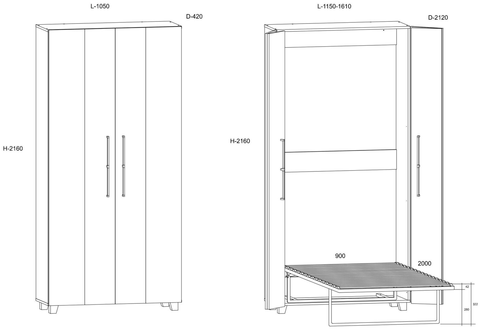 Vertical wall bed TEDDY 90, Grange Oak - Image 6