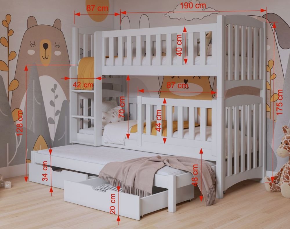 NATHAN III triple bunk bed with drawers 80x181 cm - Image 3