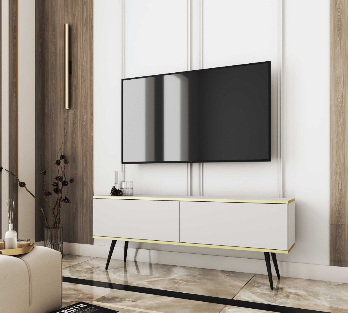 "Oro" wall-mounted or floor-standing TV cabinet, 135 or 175 cm, white