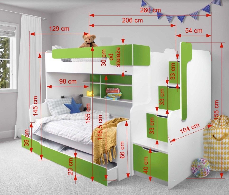HARRY bunk bed with shelves, for 2 persons, white-orange 90x200 cm - Image 2