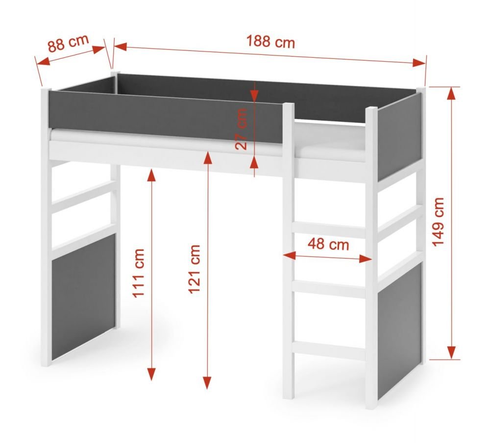 SAVANA mezzanine bunk bed with ladder 90x200 cm - Image 3