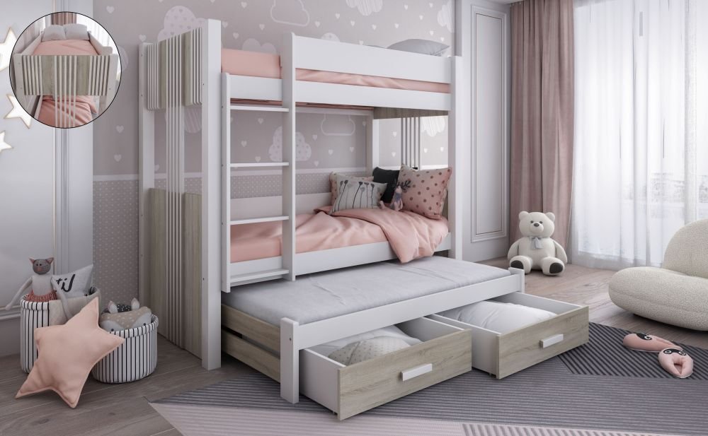 ARTEN III triple bunk bed with drawers 90x200 cm - Image 2