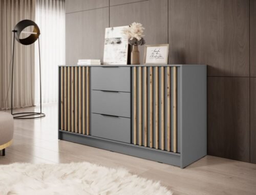 Nelly chest of drawers with 3D tables, gray