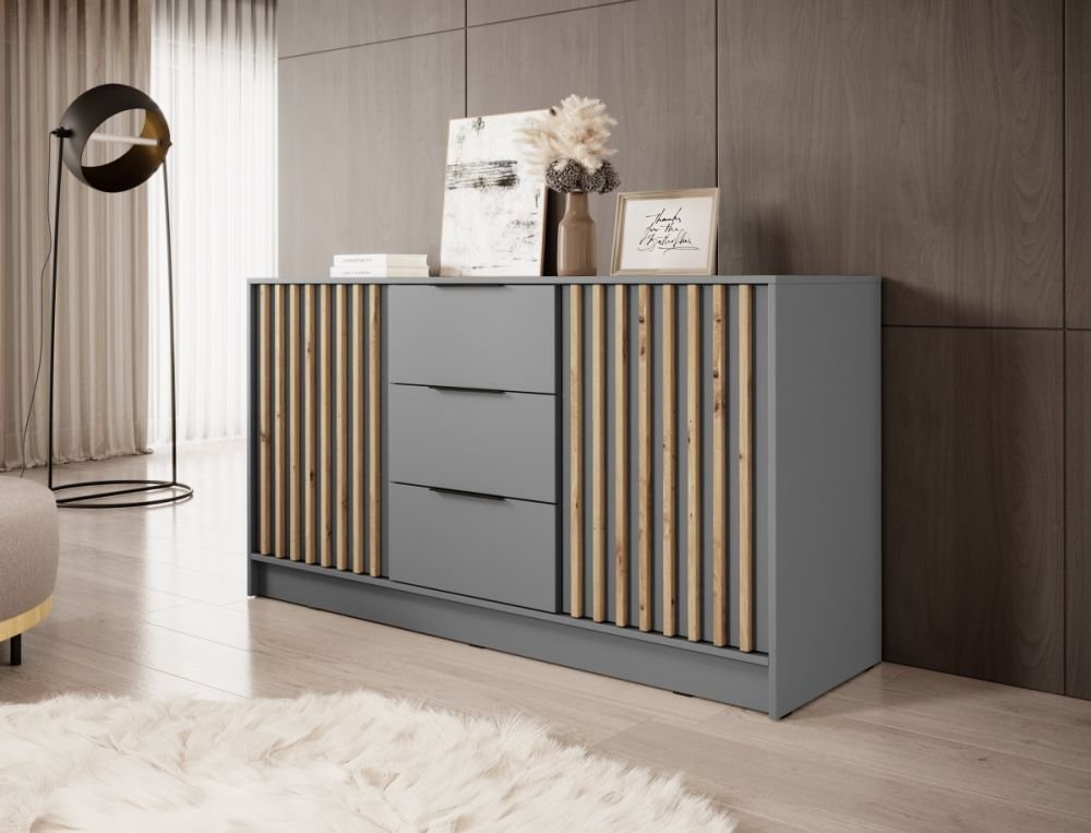 Nelly chest of drawers with 3D tables, gray