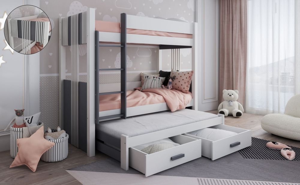 ARTEN III triple bunk bed with drawers 90x200 cm
