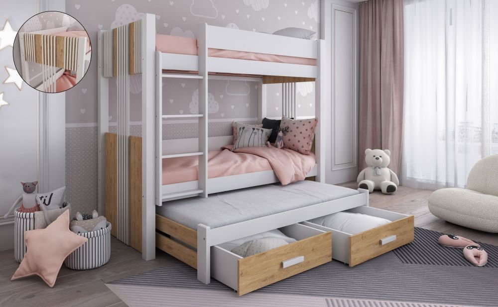 ARTEN III triple bunk bed with drawers 90x200 cm - Image 3