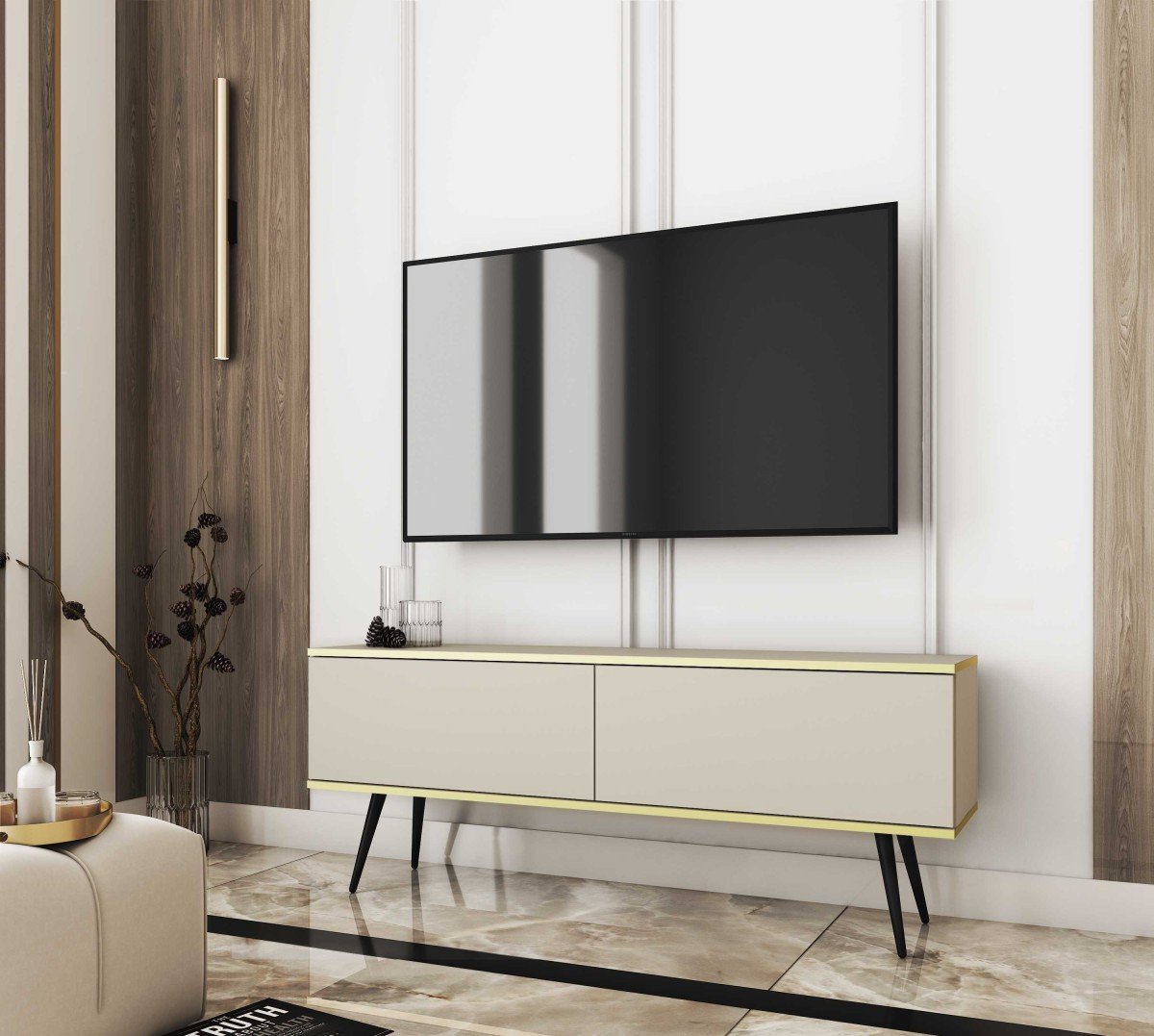 "Oro" wall-mounted or freestanding TV cabinet, 135 or 175 cm, beige - Image 4