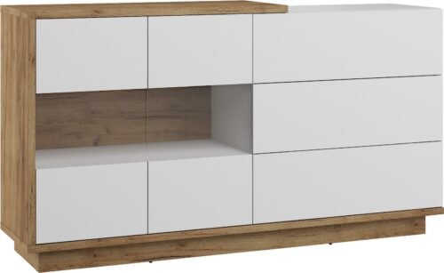 HYBRID 10 furniture large display cabinet chest of drawers, oak, gold color, white, glossyHYBRID