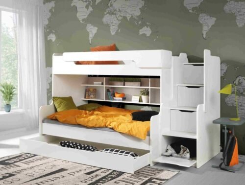 HARRY bunk bed with shelves, for 2 persons, white 90×200 cm