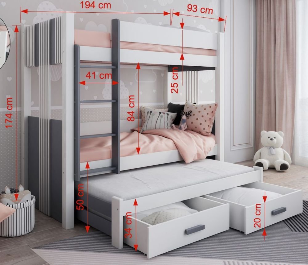 ARTEN III triple bunk bed with drawers 90x200 cm - Image 4